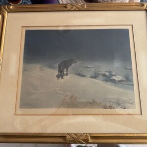 Vintage The Lone Wolf by Alfred von Wierusz-Kowalski 1920s Americana Framed